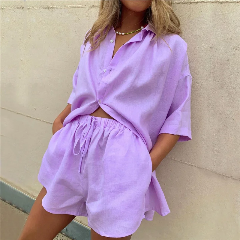 Casual Womem Yellow Lounge Wear Summer Tracksuit Shorts Set Long Sleeve Shirt Tops And Mini Shorts Suit 2024 New Two Piece Set