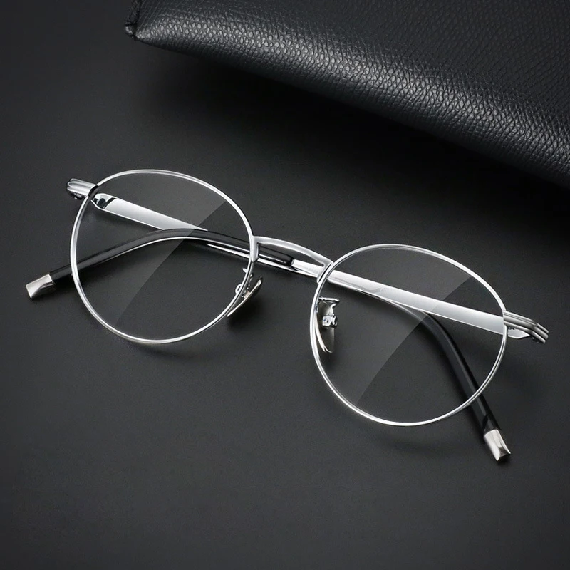 VCKA Vintage Titanium Myopia Glasses Frame Men  Round Optical Prescription Eyeglasses  Women Ultralight Eyewear -0.50 to -10