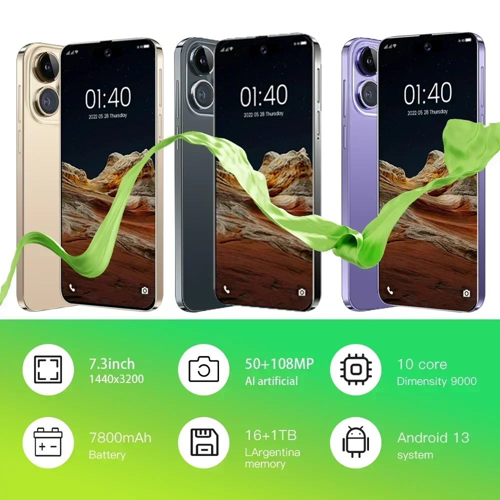 Originele Voor Merk Smartphone 7.3 inch Nieuwe XS15 Pro Max Volledig Scherm 4G 5G Mobiele Telefoon 7800mAh Mobiele Telefoons Global Versie