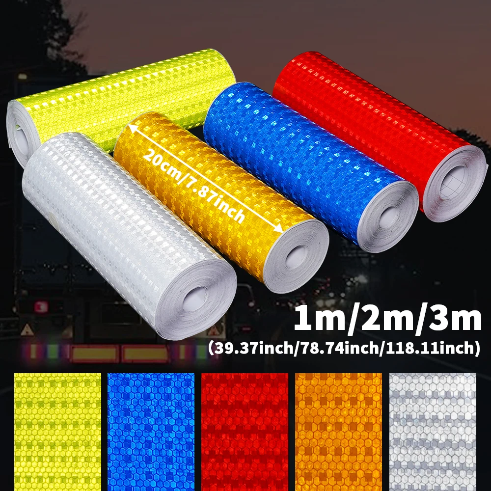

5 Colors Width 20CM Reflective Warning Tape Car Reflective Tape Safety Warning Car Decoration Sticker Color Grid Reflector