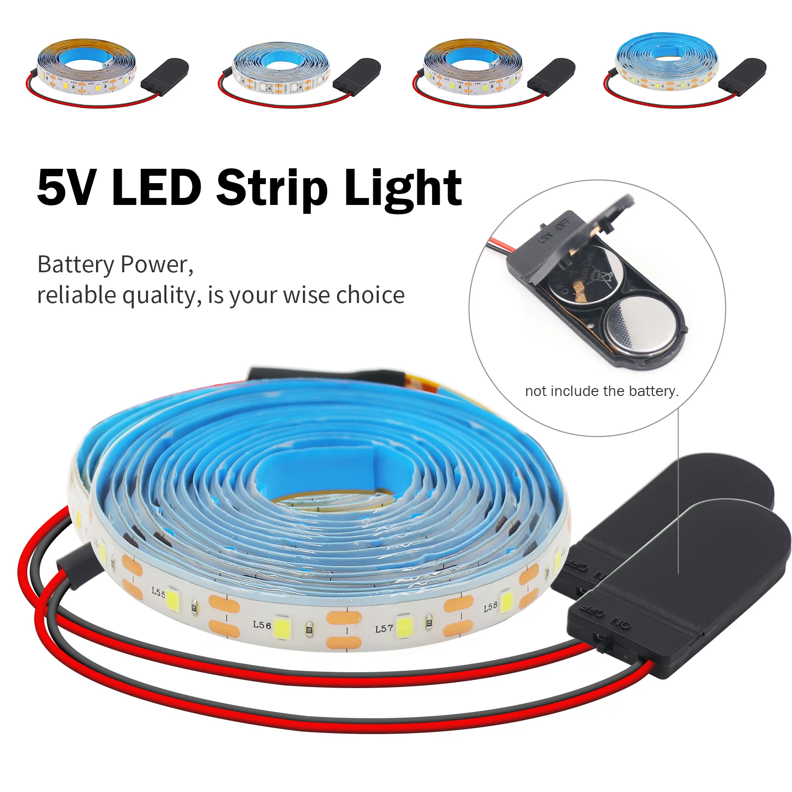 DC5V Battery Powered LED Strip 2835 Flexible Tape Ribbon 60LEDs Waterproof Ribbbon Rope TV BackLight Cabinet Night Light