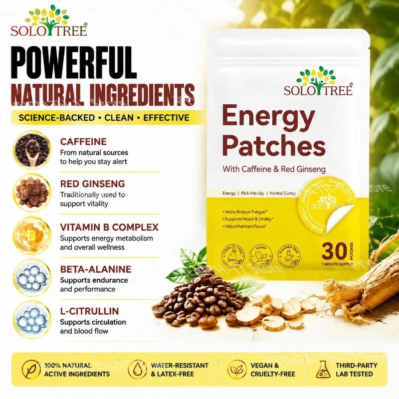 Energy Patch Transdermal Time-Release Formula Supports Focus and Clarity with Caffeine and Red Ginseng for Men Women 30 Patches