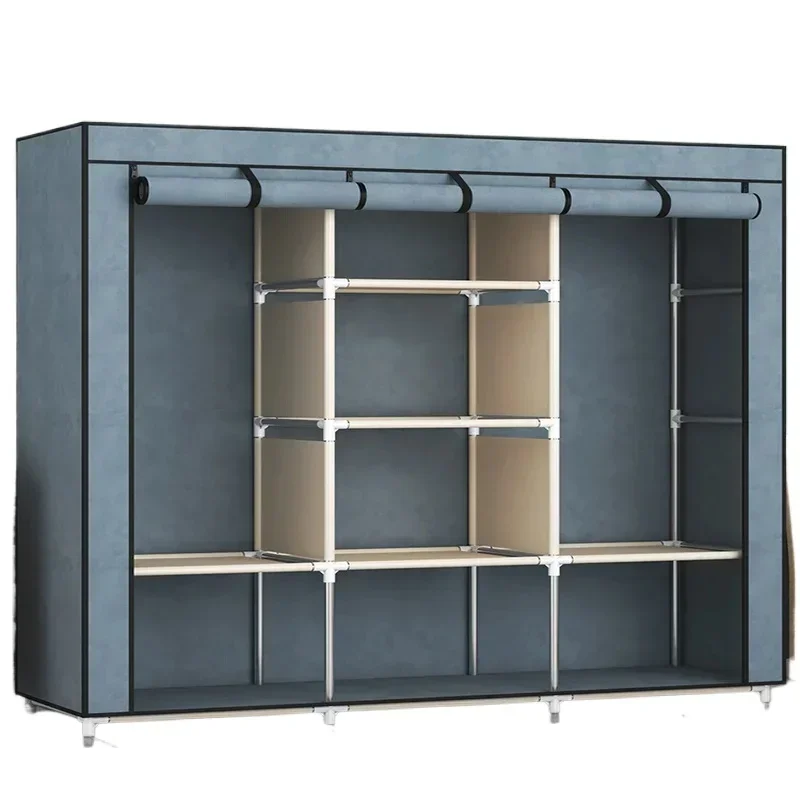 Foldable Double Rod Wardrobe Bedroom Clothes Closet Organizer Rental Room Home Furniture Clothes Storage for Living Room image 6