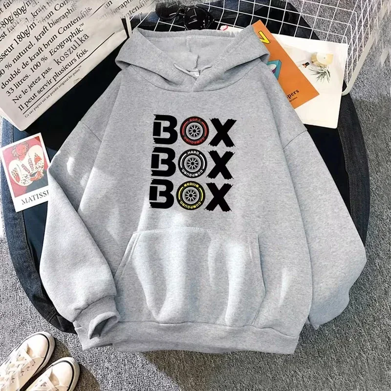 Box Box Box Hodies F1 Tyre Compound V2 Sweatshirts Women's Long Sleeve Top Oversized Hooded Funny Games Men Clothing Y2k Clothes