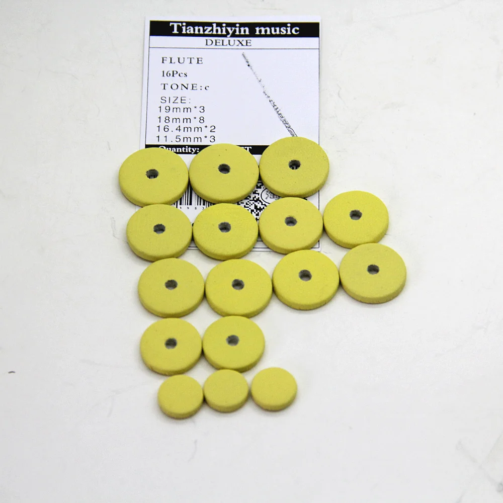 16 Yellow Open Hole Flute Pads Standard Size Sheepskin Casings Sound Hole Instrument Repair Parts