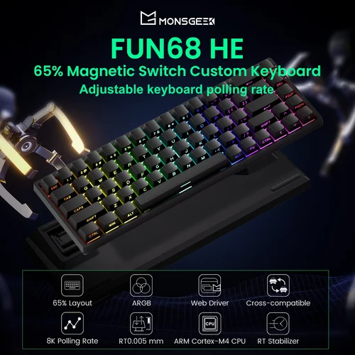 MonsGeek FUN68 Teclado mecánico 65% interruptor magnético ANSI disparador rápido 0.005mm 8K ARGB USB/teclado inalámbrico personalizado para juegos