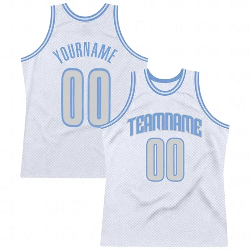 Custom White Silver Gray-Light Blue Authentic Throwback  3D Print Team Name Number Vest Game Practice Clothes Adult/Youth