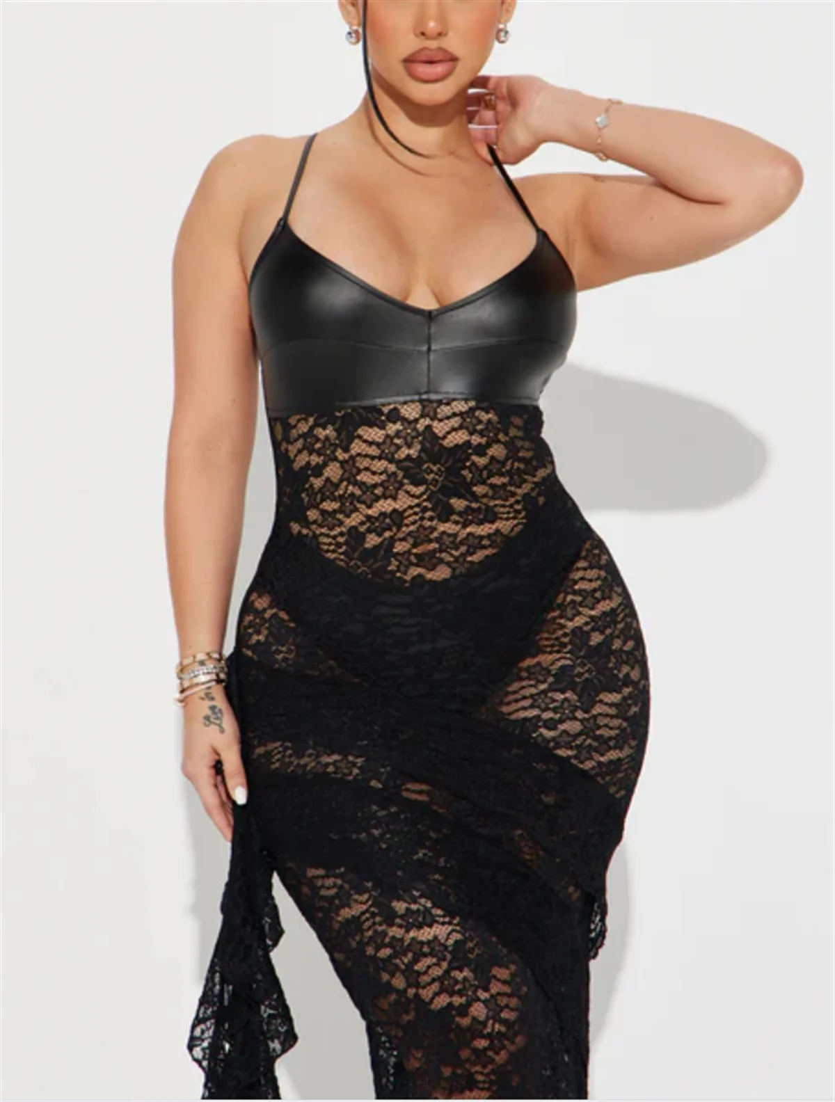 Vestido de noche de sirena para mujer, traje Sexy de encaje negro con espalda descubierta, falda personalizada