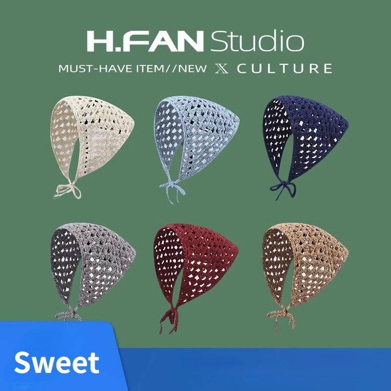 

Japanese Sweetheart INS Headband Women's Solid Triangle Scarf Headband Handmade Knitted Headband with Age Reducing Versatile