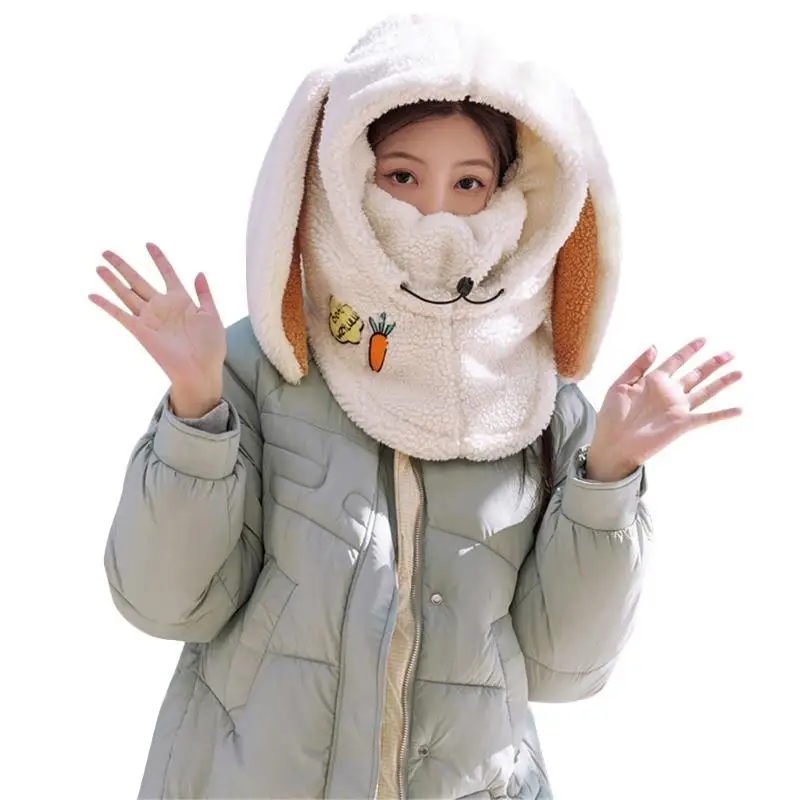 

R1WE двухслойная шапка с заячьими ушками + утеплитель для шеи для женщин, подростков, девочек, шапка для бассейна