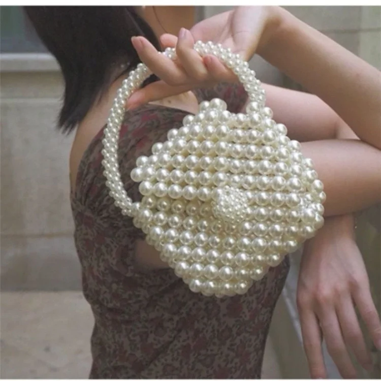 Fashion French Art Retro Chic Beaded Pearl Handbag Carrying Small Purse Women's Beaded Pearl Bags, Portable Small Change Wallets