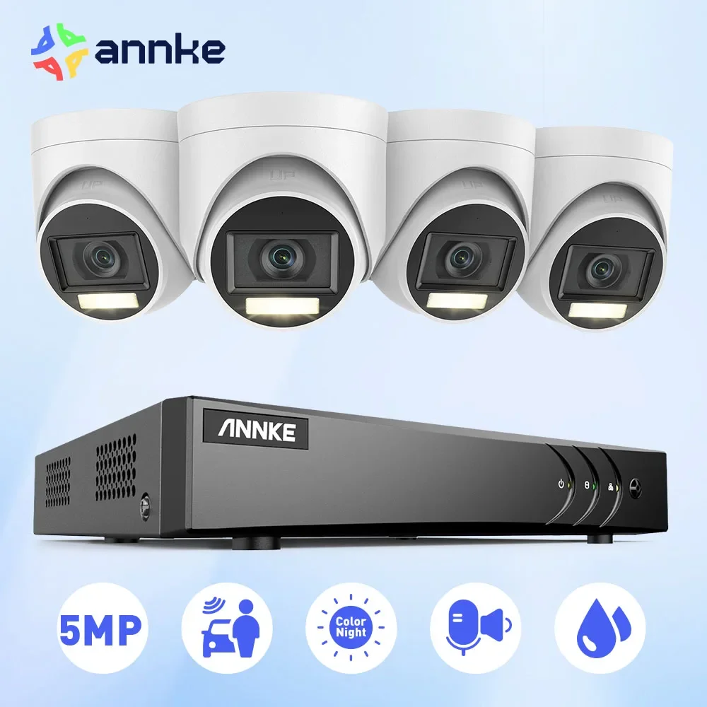 ANNKE 8CH 5MP Lite Video Surveillance System 5IN1 H.265+ DVR With 4X 5MP PIR Detection Dome Waterproof Security Cameras CCTV Kit