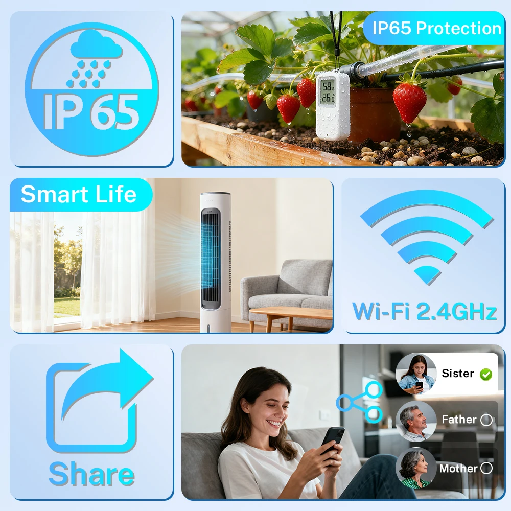 Tuya Mini LCD Display Temperature Humidity Meter Smart Indoor Outdoor Thermometer Works with SmartLife WiFi Temperature Sensor