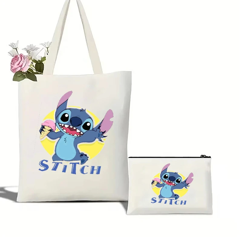 MINISO Disney Stitch Tote Bag Canvas Shoulder Bag Eco Hip Hop Lilo and Stitch Shopping Bag Shopper Women Tote Harajuku Female