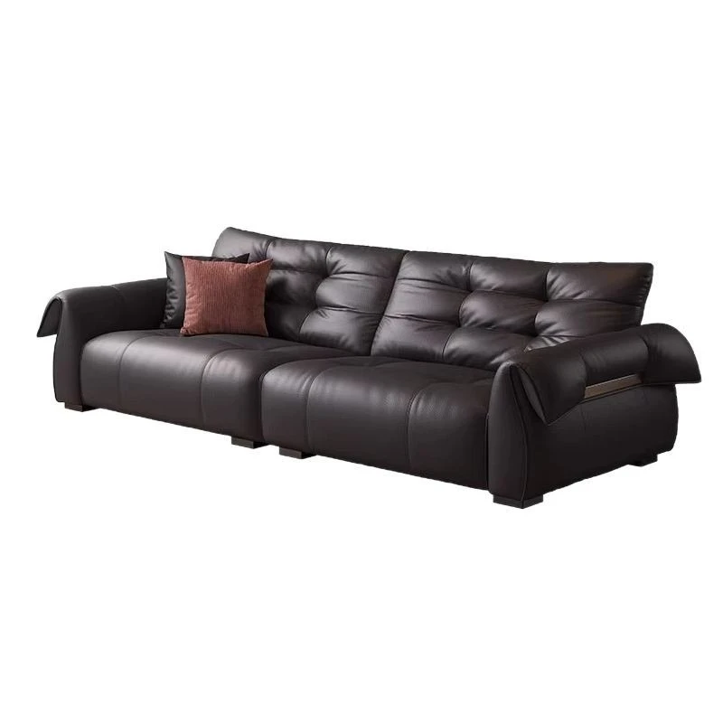 

Italian minimalist so fa black leather sofa living room mod ern straig ht sofa light luxury high-end three people