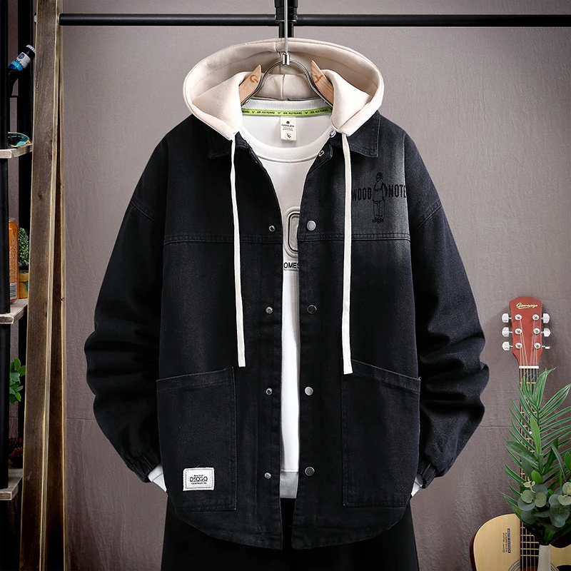 

Men's Hooded Denim Jaet Casual Faion Urban Sle Autumn New Arrival Loose Fit School Sle Coat Youth Casual Outerwear