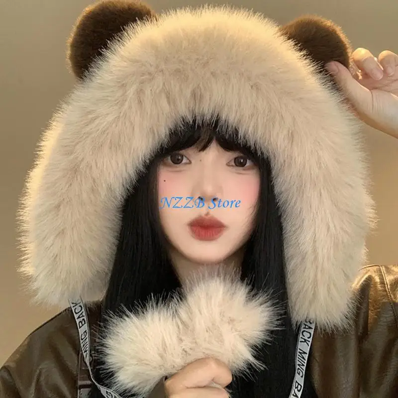 T21F الكرتون الدببة القطيفة قبعة يندبروف قبعات دافئة الشتاء النشاط تسلق الجبال قبعات #2