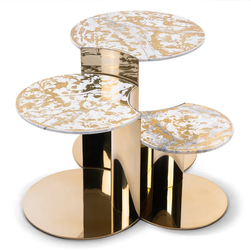 

For Luxury Extendable Marble Top Stainless Steel Base Round Coffee Table for Living Room Home Furniture with Modern Design