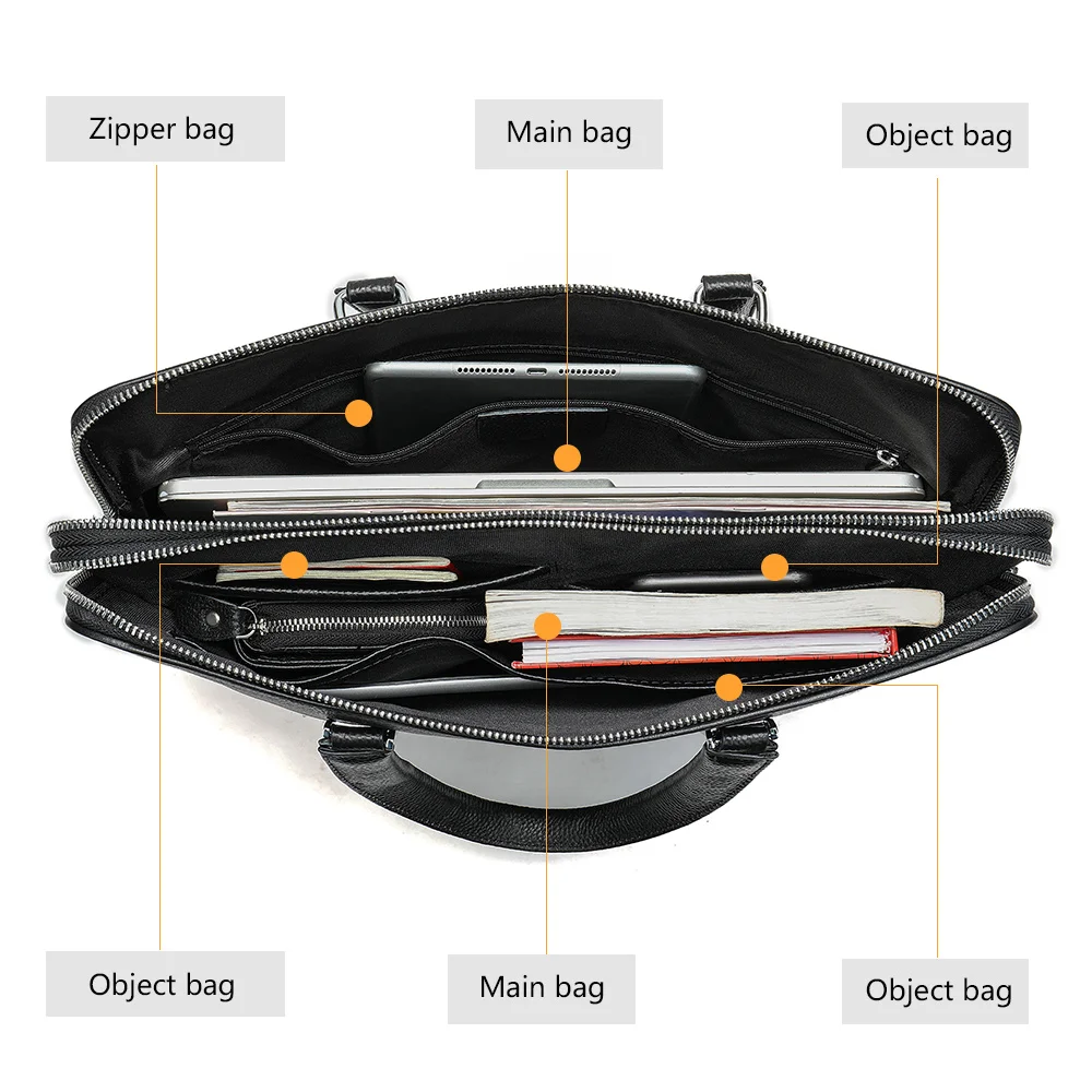 Деловой портфель из натуральной кожи для мужчин, сумка для ноутбука 13,3 дюйма, двухслойная, Повседневная Дорожная сумка на ремне, 17613