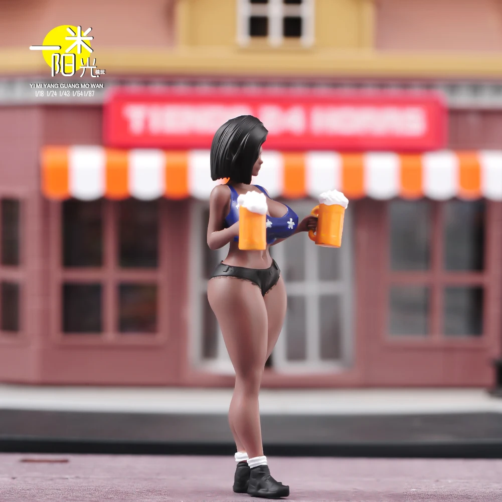 재고 있음 1/87 1/64 1/43 1/24 1/18 맥주를 제공하는 아름다움 소녀 미니어처 그림 미니 디오라마 수지 인형 모델 장면 소품 장식 장난감