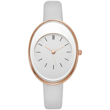 a las mujeres ovaladas minimalistas relojes simples elegantes señoras Reloj de pulsera de cuero de cuarzo Reloj Mujer Relogio sin pulsera