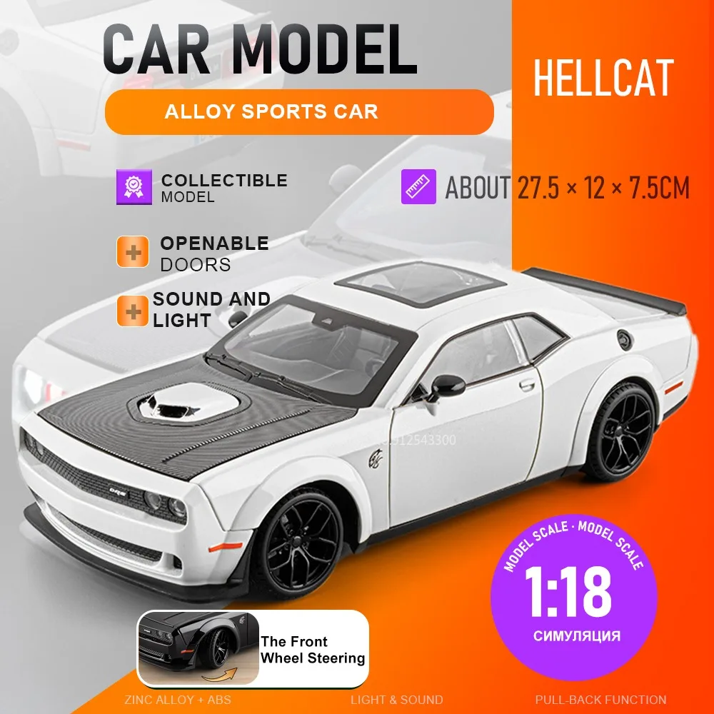

Scale 1:18 Hellcat 720S Model Car Toy Doors Opened Sound Light Cars Shock Absorption Pull Back Models Festival Gifts for Child