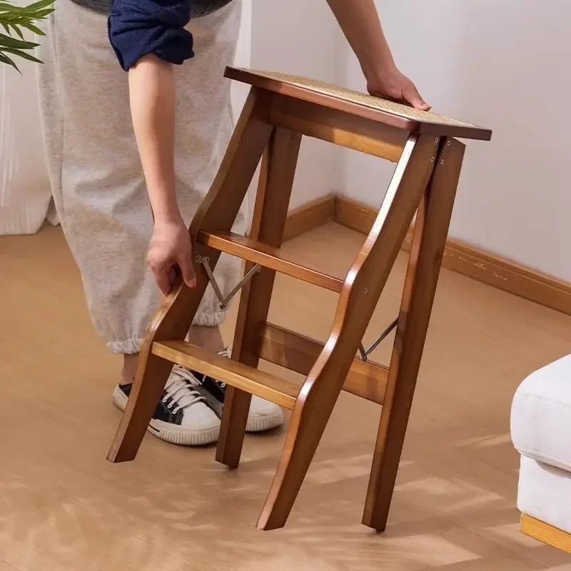 GoodsNanzhu Folding Ladder Stool Climbing Stool Shoe Changing Stool Dual-purpose Kitchen Three-step Ladder Bar Stool Small