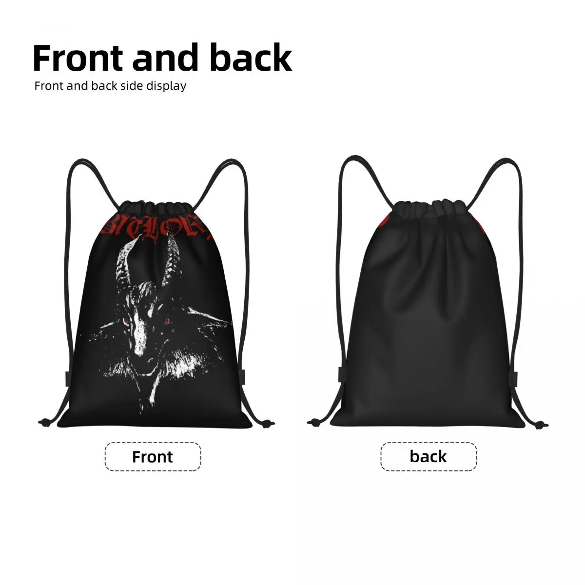 Black Metal Band Bathory Goat Drawstring Backpack Sports Gym Bag String Sackpack for Running