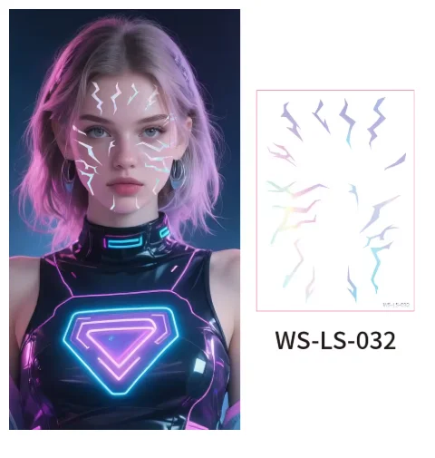 ملصقات الوشم المؤقت بالليزر أنيمي تأثيري مرحلة الأداء ماكياج مقاوم للماء الوجه ملصق زينة حفلة الهالوين