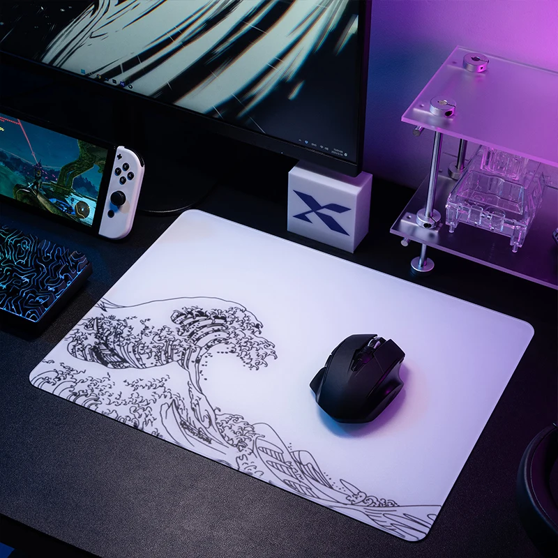 Sea Waves Smooth Tempered White Glass Mousepad Game Professional Large Mouse Mat Special Glass Surface Smooth Slightly Textured