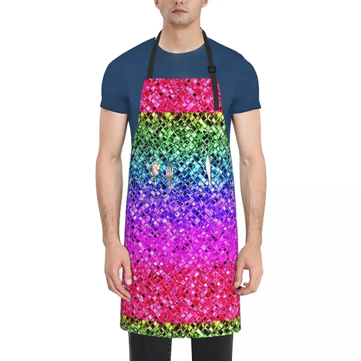 Colorful Rainbow Glam Glitter Artwork Aprons Chef Cooking Baking Tablier Sleeveless Bib Kitchen Cleaning Pinafore for Women Men