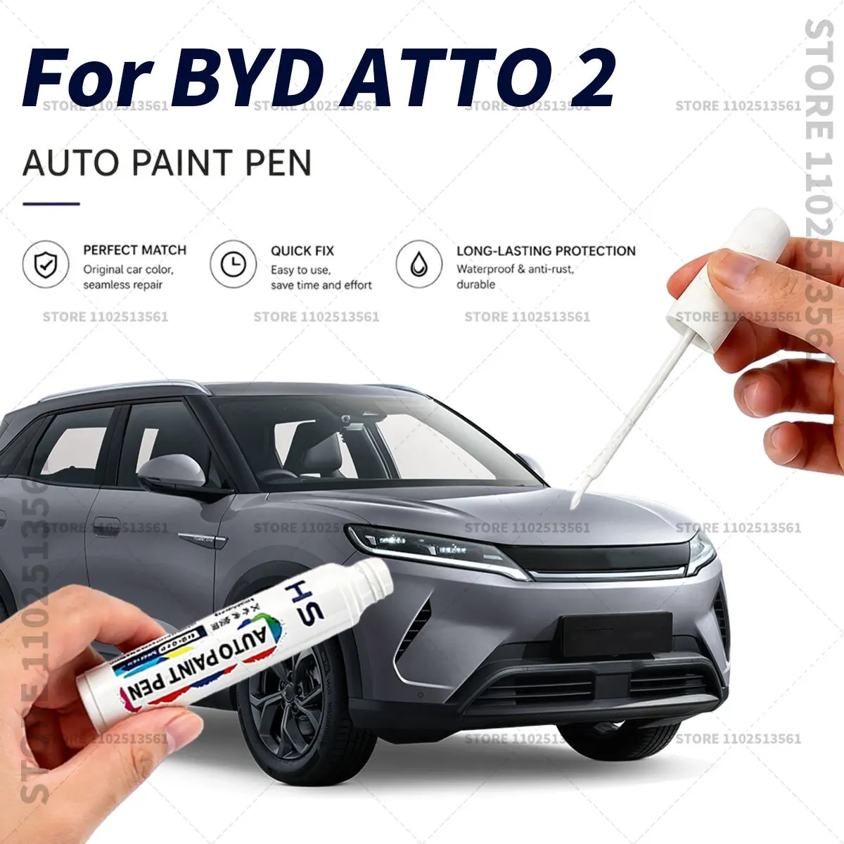 Quick Dry Car Touch Up Paint Pen Auto Scratch Repair Brush for Paint Chips Scratches and Scuffs For BYD ATTO 2 White WAC Green