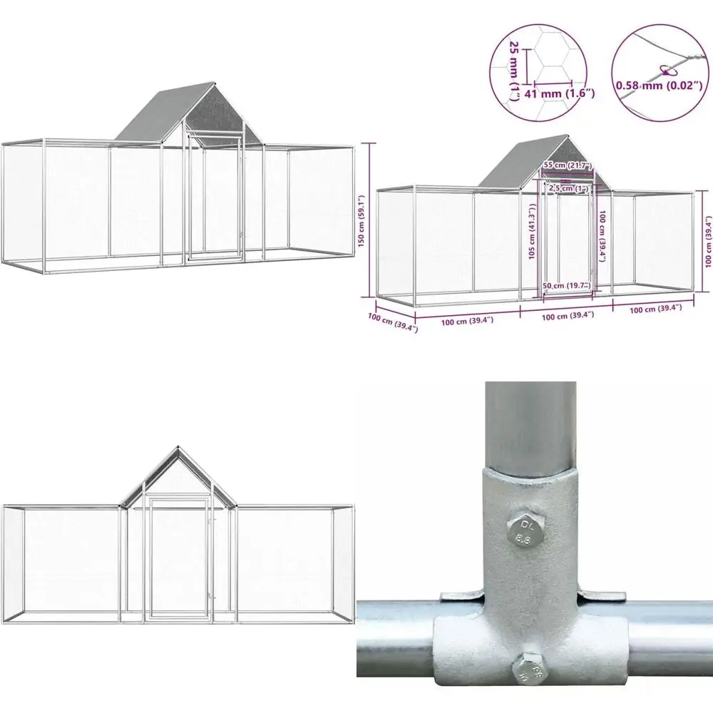 

Galvanized Steel Chicken Coop Waterproof 9.8ft x 3.3ft x 4.9ft Hen House for Chickens, Ducks, and Geese with Lockable Door
