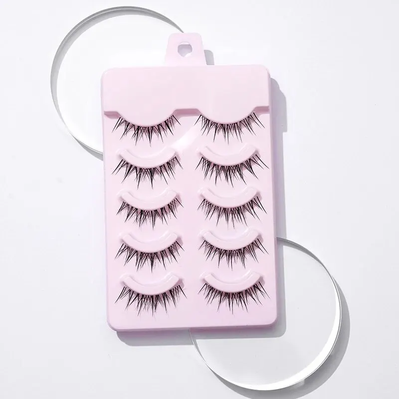 5 Pairs of Natural Slender Long Fish Tail Cross Eye Tail Elongated False Eyelashes Comic Fake Eyelashes