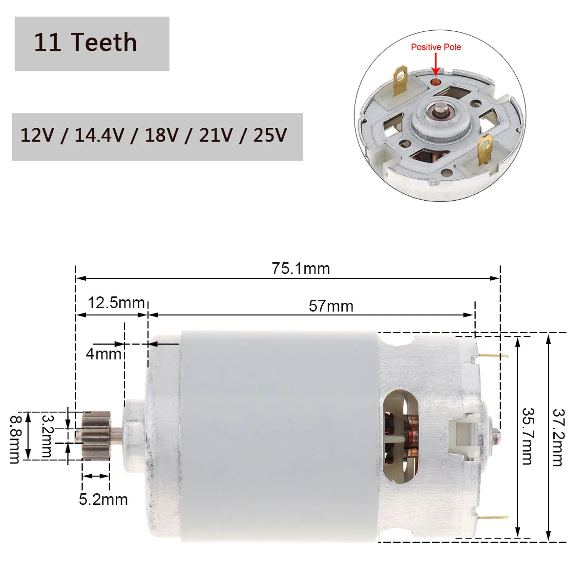 Motor de CC RS550 de 12V, 14,4 V, 16,8 V, 18V, 25V, 19500 RPM con 9, 11, 12, 14 dientes y caja de engranajes de alto Torque para taladro eléctrico/destornillador