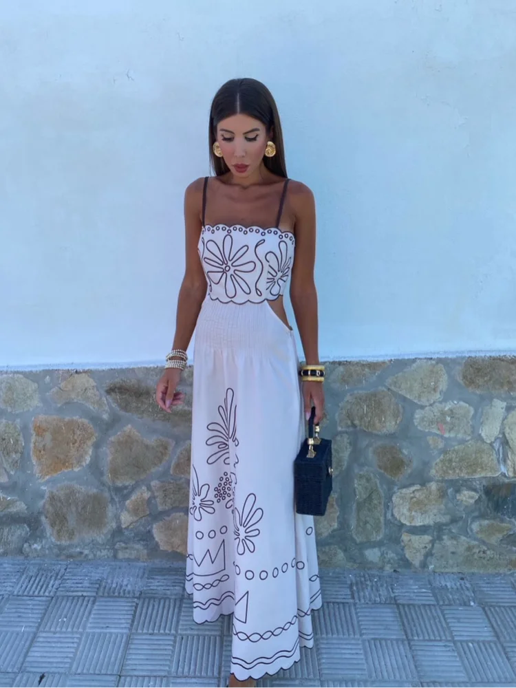 Damesmode Spaghettibandjes Maxi-Jurk Causale Rugloze Mouwloze Bodycon-Gewaden 2024 Zomerdame Strandvakantie-Feestvestidos