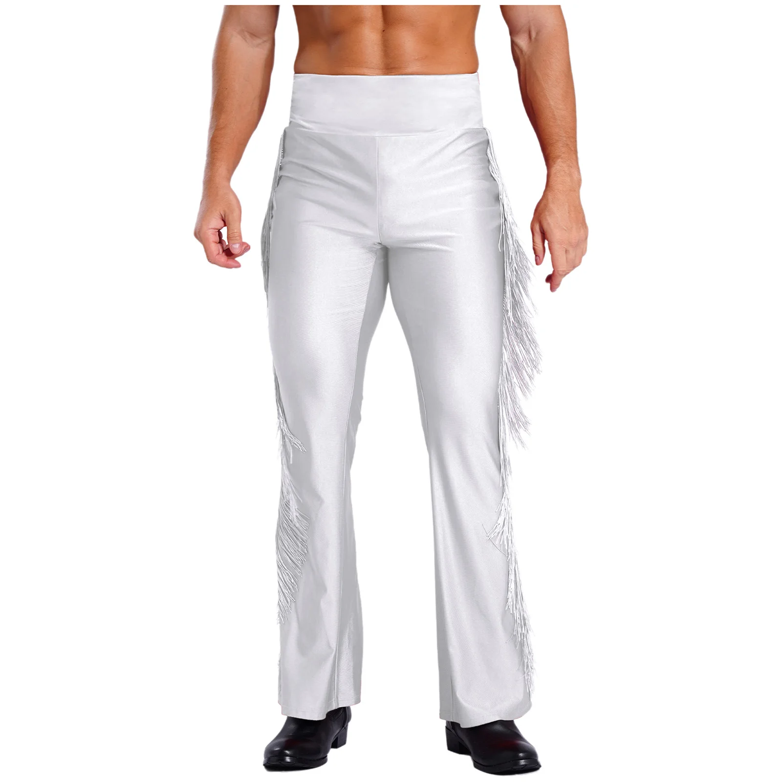 Calça masculina jazz dança latina borla queimada vintage sino-bottom calças de cintura alta para performance de palco clube discoteca festa traje