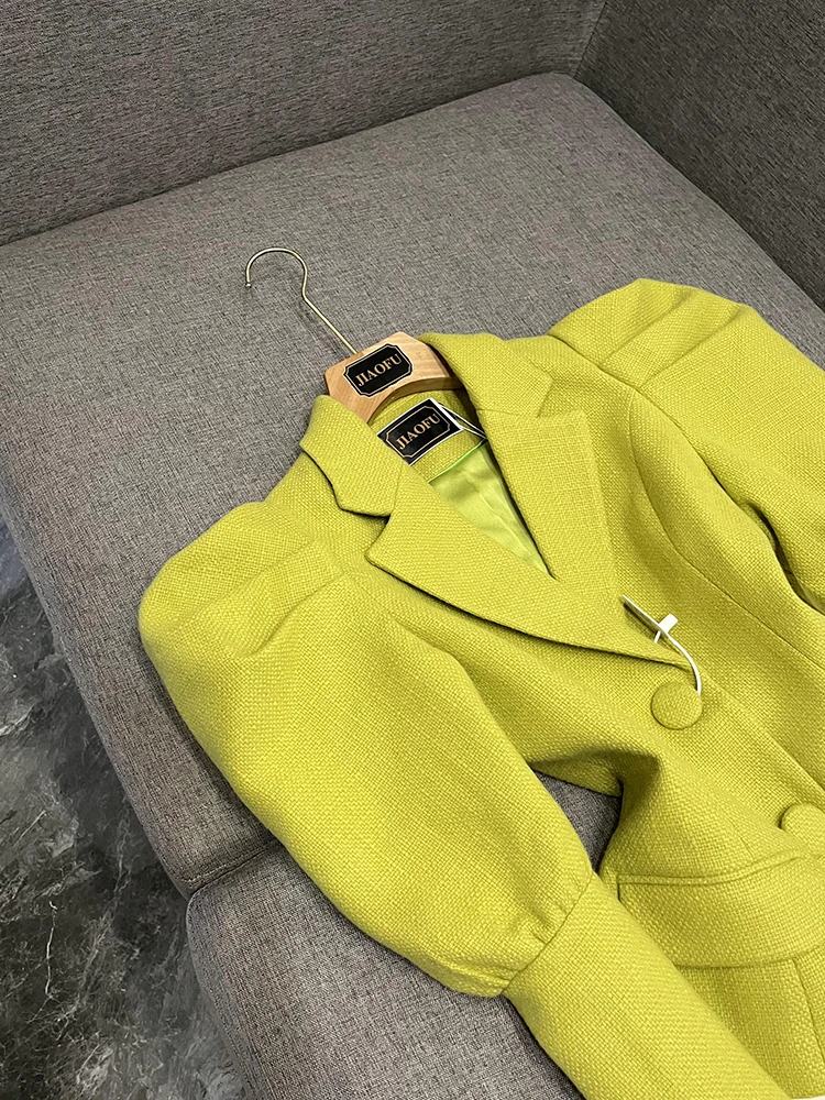 신상 여성 슬림핏 롱 슬리브 브이넥 버블 슬리브 자켓 두 개의 버튼 개성 있는 아우터웨어 출퇴근용 순색