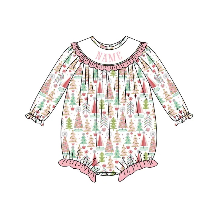 Ropa Baby Girl And Baby Boy New Cotton Customizable Name Styles Presale Models Christmas Tree Printing Romper Sets Clothes