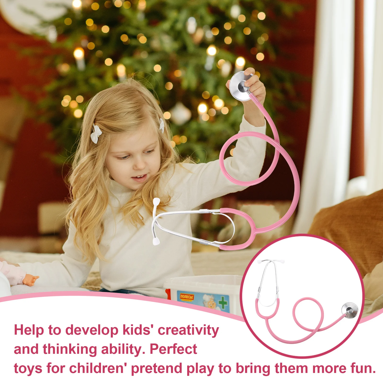 Estetoscopio para niños jugando, dispositivo médico de simulación de alta calidad, color rosa, promueve la creatividad, desarrollo de habilidades cognitivas, 1 Uds.