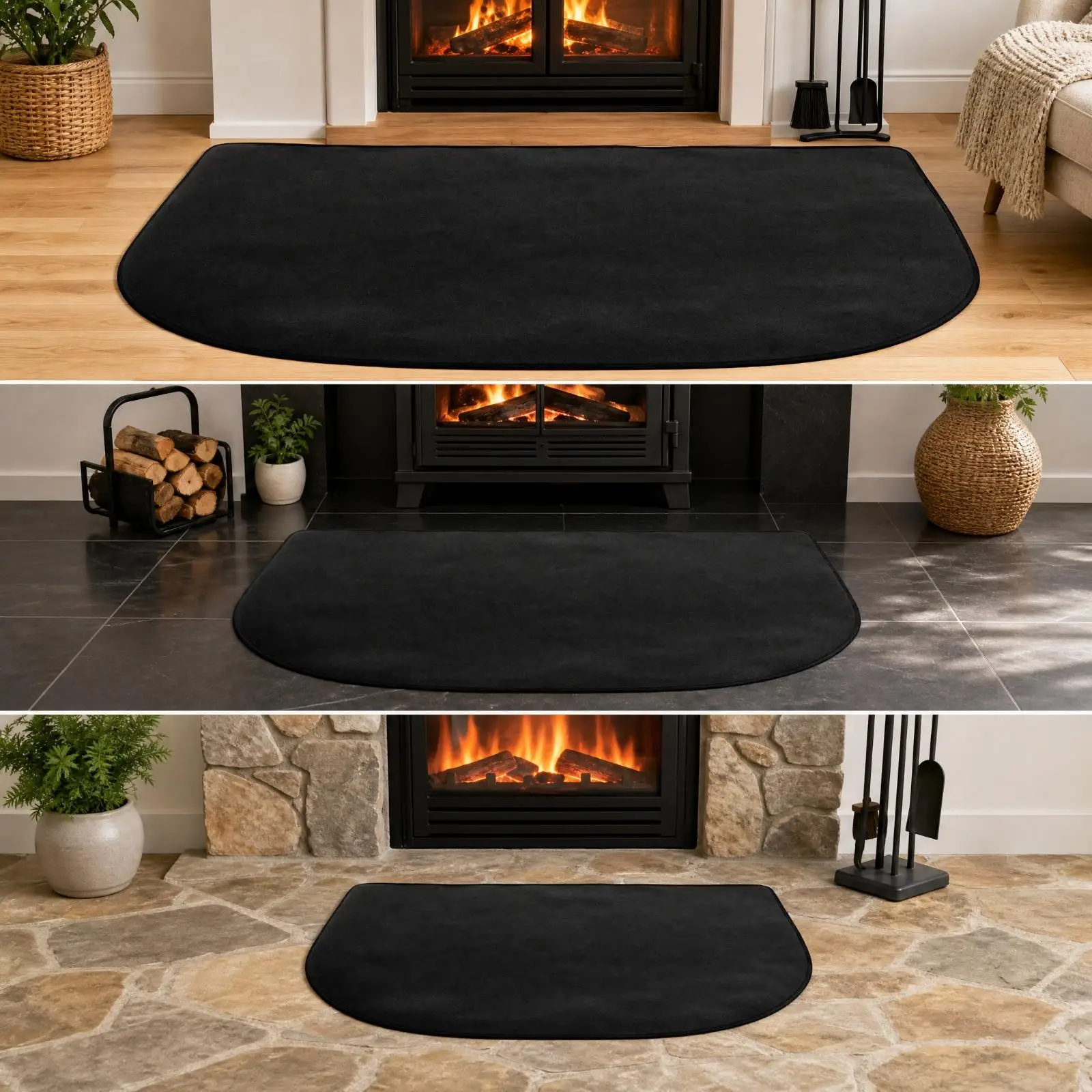 Semicircular Fireplace Hearth Mat Flame-Retardant Fireplace Hearth Mat with Fire-Resistant Film Layer Heat-Insulating for Living