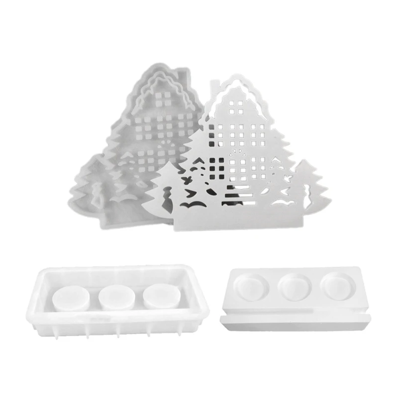 

House Shaped Candlestick Silicone Mould Plasters Resin Making Molds Christmas Tree Holder Gypsum Mold Table Decor