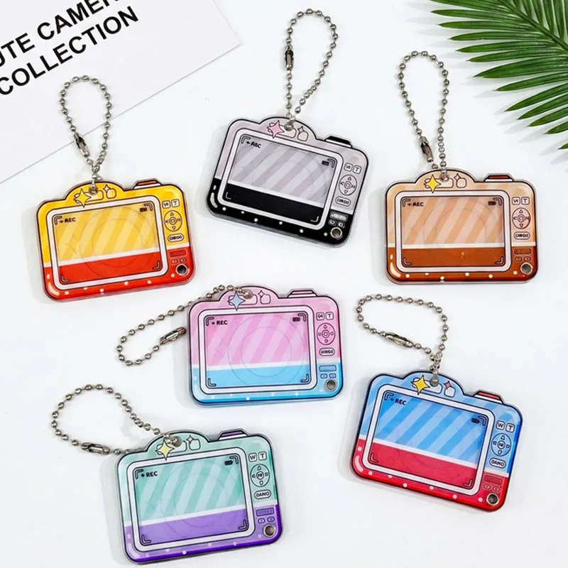 Cute Camera Shape Acrylic 1 Inch Photocard Holder Keychain Mini Bag Charm Kpop Idol Card Collect Storage Accessory For Girl Fans