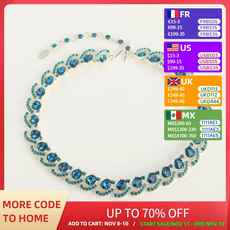 الفاخرة خمر الأزرق كريستال الراين الطاووس ريشة المختنق القلائد للنساء اكسسوارات المجوهرات العتيقة الكلاسيكية عيد الميلاد