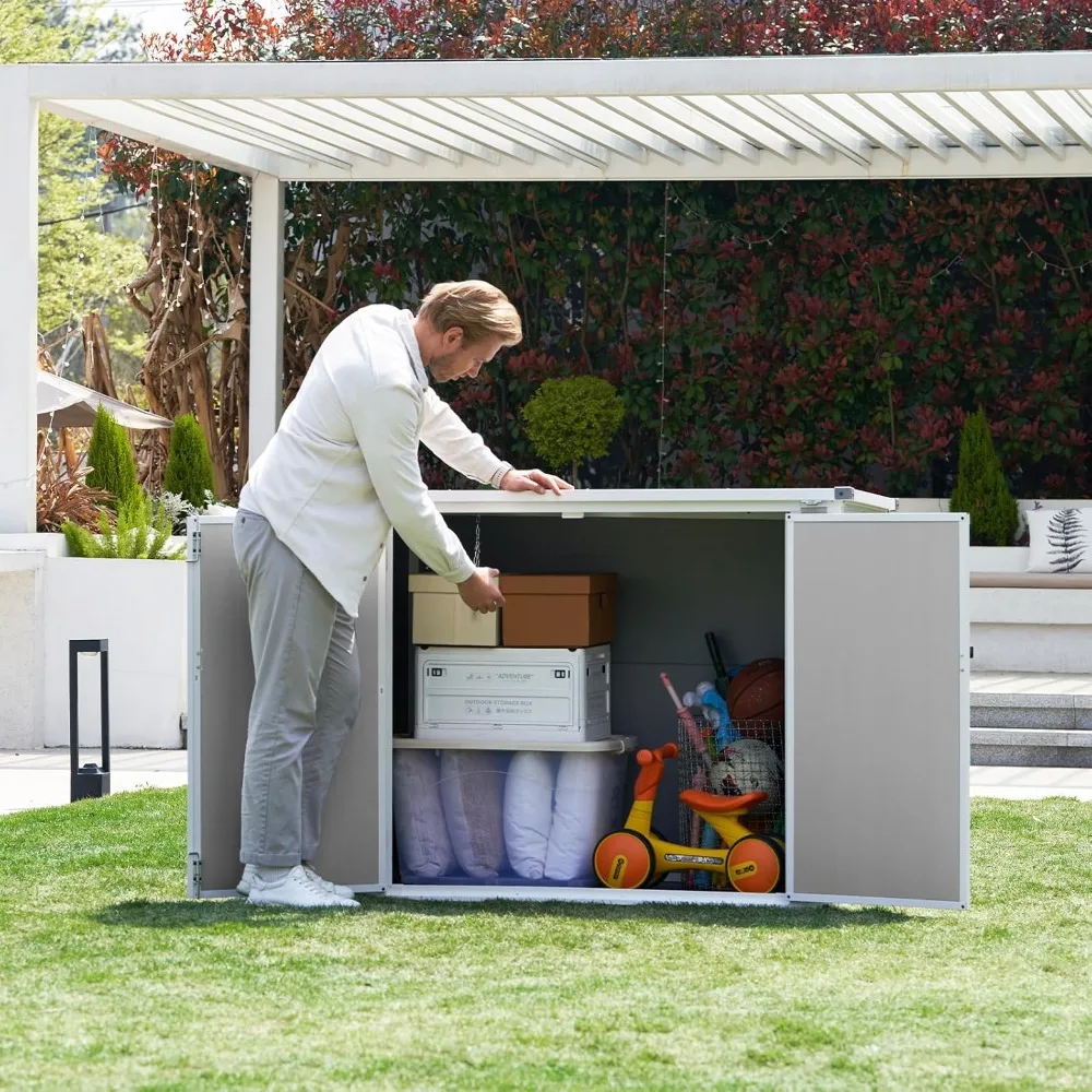 

41 Cu Ft Outdoor Storage Shed, Horizontal Resin Trash Can Storage, Weather Resistance, Storage Box with Floor, Customized