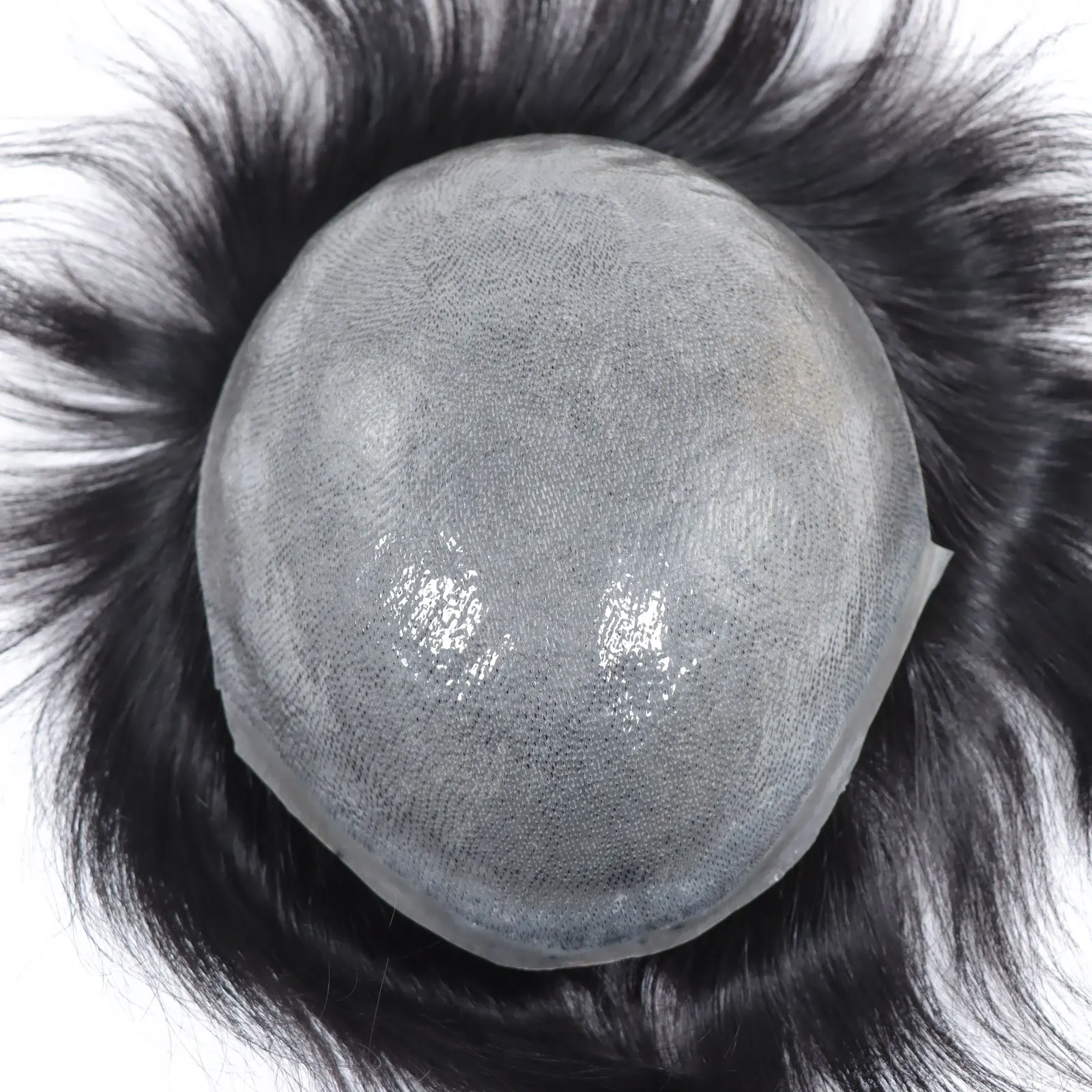 0.08mm Full PU Men's Capillary Prothesis Skin Toupee 100% Human Hair Male Wigs for Man Hair System Natural Black 8x10inch