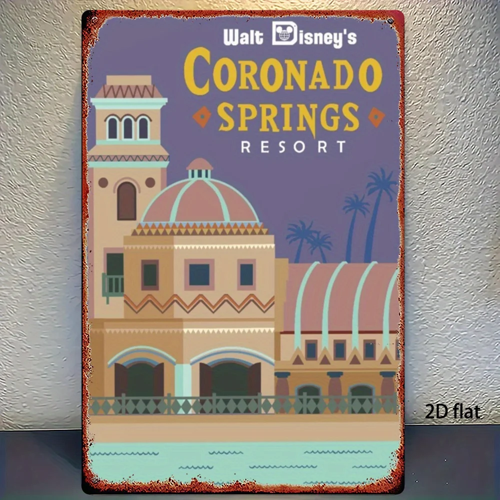 1 Letrero de metal vintage Disney Coronado Springs Resort - Decoración oficial del mundo de Walt Disney, póster de estilo colonial español púrpura - H