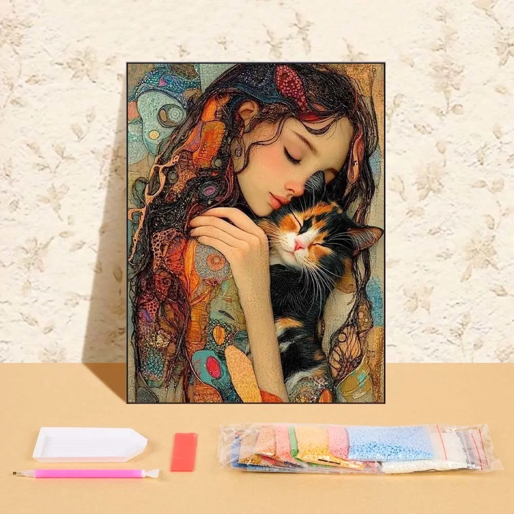 

Fantasy Girl Cat Diamond Mosaic Cartoon Diamond Painting Rhinestones Picture Cross Stitch Complete Kit Bedroom Wall Decoration