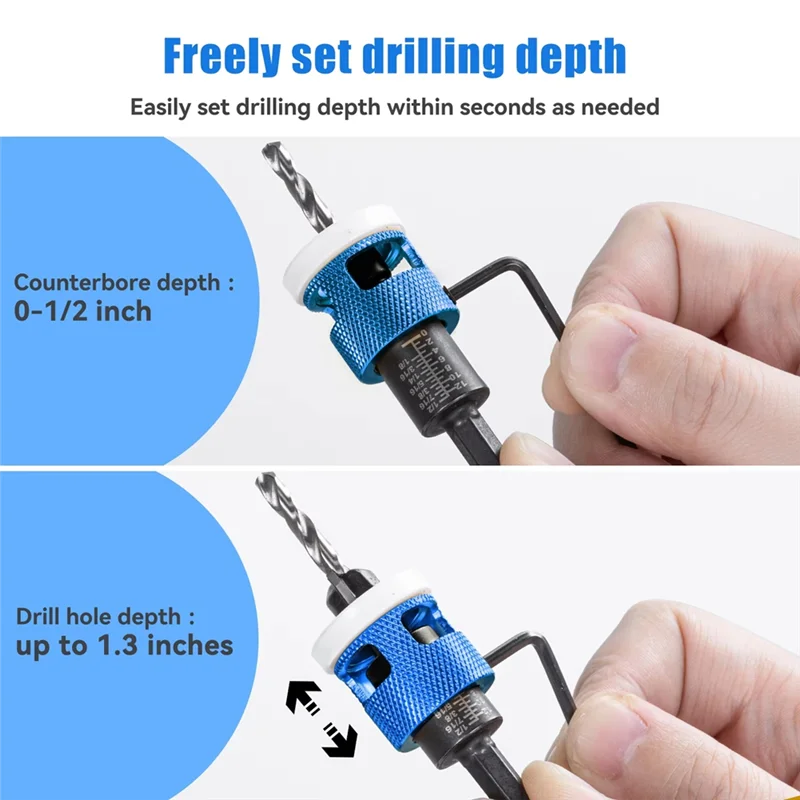 

TKOH-5Pcs/Set Countersink Drill Bit With Adjustable Depth Stop Low Friction Hole Opener Countersunk Drill Bit Carpentry