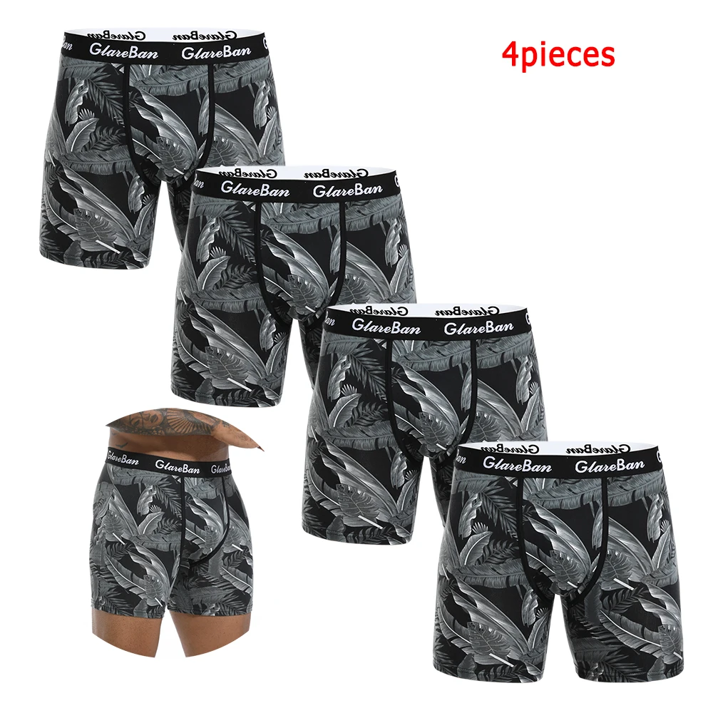 4pcs Pack Mid-Long Boxer Shorts Men Underwear Polyester Male Underpants for Men Sexy Homme Boxershorts Box Panties Slips Set Lot